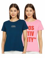 Symbol Women Cotton Stretch Half Sleeve Round Neck Regular Fit T-Shirt (Pack of 2)
