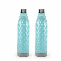CELLO Puro Wave 900 Water Bottle | Easy Carry Wrist Belt | Covered Drinking Spout | Refrigerator Safe| Plastic Bottle | Set of 2 | 690ml, Light Blue