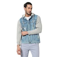 Campus Sutra Men's Cotton Hooded Standard Length Denim Jacket