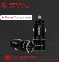 [Sample 99] Autofy 36W (Qualcomm Certified QC 3.0) Rapid Car Mobile Charger Quick Charge Dual Port USB Fast Car Charger Compatible with All Smartphones Tablets Smart Watches [Model Name: Flare-II; 36W]