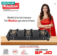 Khaitan 3B BP JIO Black Glass Manual Gas Stove  (3 Burners)