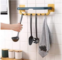 ARTO Plastic Double Layer Towel Rod Holder with Hook | Wall Mounted Hand Towel Rail Hanger 