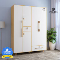 CARLTON LONDON Charlotte Engineered Wood 5 Door Wardrobe  (Finish Color - Mangfall Beach & Frosty White, Knock Down)