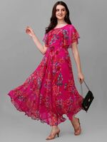 Fashion2wear Women Fit and Flare Pink, Grey, Red Maxi/Full Length Dress on Flipkart