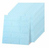 Arto 3D PE Foam Self Adhesive Brick Design Wall Stickers/DIY Wallpaper for Home Hotel Living Room Bedroom Cafe Décor DIY Wall Paper (Thickness 8MM, 70 x 77 cm, Blue) Decorative Wallpaper (Pack of 2)