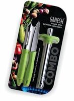 Ganesh Stainless Steel Gas Lighter with Knife & Peeler for Kitchen Use Restaurants Metal Gas Stove Lighter Regular Size Easy Grip, 3-Piece, Colour May Vary Colour