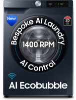 Samsung 12 kg 5 Star, AI Control, AI Ecobubble, Super Speed, Wi-Fi, Hygiene Steam, Digital Inverter Motor Fully Automatic Front Load Washing Machine with In-built Heater Black, Blue (WW12DG6B24ASTL)