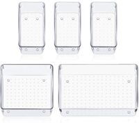 Arto Clear Transparent Acrylic Drawer Organizer Set with Various Size for Bathroom,Bedroom Dresser,Cosmetics Makeup,Kitchen Utensil,Office,Stationery,Drawer Tray Dividers,Vanity Trays (Set of 5)