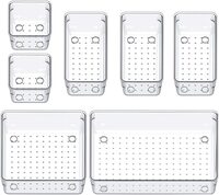 Arto Clear Transparent Acrylic Drawer Organizer Set with Various Size for Bathroom,Bedroom Dresser,Cosmetics Makeup,Kitchen Utensil,Office,Stationery,Drawer Tray Dividers,Vanity Trays (Pack of 7)