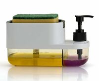 Bazaar : 3-in-1 Kitchen Soap Dispenser with Sponge Holder, Dual Chamber Design for Dish and Hand Wash Liquid, White
