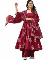 ANNI DESIGNER | Rayon Anarkali Printed Kurta Pant Dupatta Set