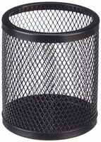 amazon basics Metal Round Mesh Pen Stand & Pencil Holder | Table Desk Organizer for Home, Office | Black