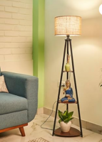 Crosscut Furniture LED Tripod Floor Lamp with 3 Shelves, Brown Jute, Metal Corner Floor Lamp for Living Room & Bedroom Decoration