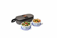 CELLO Opalware Mosaic Rose Lunch Box with Jacket | Leak-Proof & Thermal Resistant | Microwave Safe & Dishwasher Safe | 2 Container with Lid 300ml Each | Set of 2