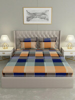 Raymond Home Microfiber Double Flat 100 TC Geometric Bedsheet (Pack of 1, Blue)