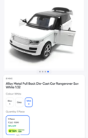 Alloy Metal Pull Back Die-Cast Car Rangerover Suv White 1:32 on Swiggy Instamart: Available Gurgaon check yours 