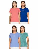Amazon Brand - Symbol Women's Mix Pattern Cotton Half Sleeve Round Neck Regular Fit T-Shirt (Assorted Prints | Pack of 4)