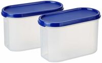 Amazon Brand - Solimo Modular Plastic Storage Container With Airtight Lid | BPA-Free Plastic | Microwave Safe | Dishwasher Safe | 1.2 Litres | Set of 2 (Blue)