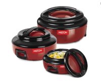 Milton Ernesto Inner Stainless Steel Jr. Casserole Set of 3 (420 ml, 850 ml, 1.43 litres), Red | Easy to Carry | Serving | Stackable