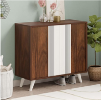 BLUEWUD Cylvie Engineered Wood Dual Tone 2 Doors Shoe Rack Cabinet Slipper Footwear Stand Organizer with Handleless/Push to Open Design Up to 12 Pairs for Home (Brown Maple & White)