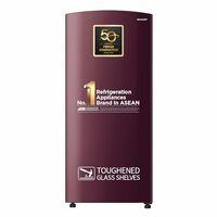 SHARP 187 L Direct Cool Single Door 2 Star Refrigerator | Glass Shelves| 2.25L Bottle Space | Japan 7 Shield Protection | 60 Mins Fast Ice (Solid Red, SJ-DF207N2-PRS)