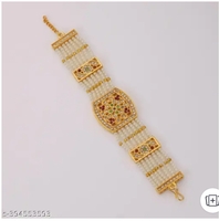 Bracelet Indian Wedding Accessory Pair Hath Phool Pearl Kundan Ad Cz Multi-Gemstones Jewelry For Women & Girls