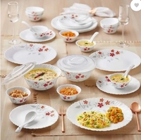 [Extra 300 Discount Using 15 Supercoin] Larah by Borosil Pack of 34 Opalware Galaxy Rosalie Crockey Set for Dining & Gifting, Plate & Bowl Dinner Set  (Orange, Red, Grey, Microwave Safe)