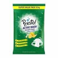 Amazon Brand - Presto! Active Wash Detergent Powder | 10 Kg | Lemon and Mint | Tough On Stains | Gentle On Fabrics 