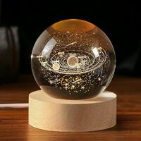 UCRAVO 3D Galaxy Crystal Ball with Wooden Base, 3D Crystal Ball Solar System, Planet Engraved Glass Ball Cosmic Model, Luminous Crystal Ball for Christmas Nightlight Astronomy Gifts for Kids Birthday