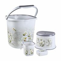 Nayasa Square Ring Marble Plastic Set for Bathroom | 25 Liters Bucket & 1.5 Liters Mug | Bathroom Set of 3 | Accessories Set | Bucket and Mug with Stool | Grey
