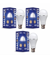 Halonix 8.5 Watt B22 LED White Rechargeable Emergency light Inverter Bulb, Pack of 3