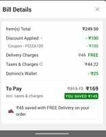 Dominos free Rs.25 in wallet
