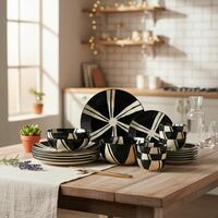 BlackCarrot Ceramic Modern Dinner Set, 21 Pcs, Black & White | Crockery Set | Ceramic Dinner Set | Glossy Finish