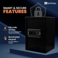 BonKaso Safe Locker For Home, 51 Litres Locker Box For Money, Jewellery, Digital Electronic Safe Locker for Home & Office With Auto lock Function, Anti Theft Alarm And LED Display, (Black)