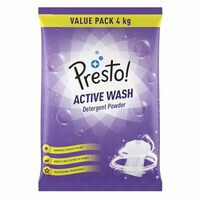 Amazon Brand - Presto! Active Wash Detergent Powder | 4 Kg | Tough On Stains | Gentle On Fabrics | Colour-Safe | Refreshing Fragrance | Machine And Hand Wash