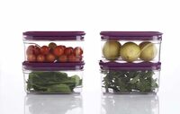 Arto Clear Food Storage Containers with Purple Lids, Rectangular Shape, (POF-5)