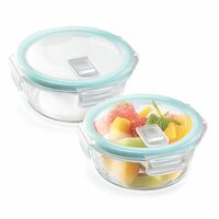 MILTON Treo Hi Borosilicate Clip Fresh Round Container, Set of 2, 400 ml Each, Transparent | Air Tight | Microwave Safe | Oven Safe | Refrigerator Safe | BPA Free | Stackable | Dishwasher Safe
