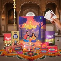 Happilo Tyohar Diwali Gift Box with 10 Inclusions | Scented Candles | Plantable Pataka | Playing Card | Kalash &Mouli | Panchmeva | Diyas | Greeting Card | Toran | Dry Fruits | Gift Hamper | Corporate Gifting