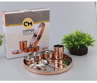 Copper-Master Hammered Design Pure Copper Steel Thali Dinner Set Copper Dinnerware for Home & Restaurant (Pack of 8 Pieces)