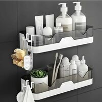 Home Bathroom Accessories Set | Plastic Bathroom Shelf Organizer Without Drill | Wall Mounted Stick On Bathroom Rack (Pack of 2)