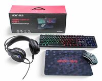 Acer 4 in 1 Wired Gaming Combo, 7 Color LED Backlit Keyboard, RGB Mouse (1200/1600/2400 DPI), Premium Gaming Headset (50mm Driver, 120dB) with Mixed Light Effect, Fabric Weave Mousepad