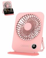 ARCTICOOL Small Table Fan with LED Display, 2000mAh Battery Rechargeable Fan with 5 Speeds, 5.8 Inch Mini Desktop Fan with 180° Tilt Folding and Phone Stand for Home and Office (Pink)