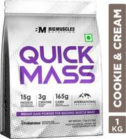 Quick Mass Gainer | With Creatine Monohydrate & Prohydrolase Tech | High Protein Weight Gainers/ Mass Gainers (1 kg, Cookie & Cream)