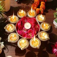  Home, Office, and Table Decor Handcrafted Shape Flower Decorative Urli Bowl Iron Table Diya Set on Flipkart