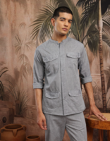  Sangria Mandarin Collar Pure Cotton Shirt with Trousers