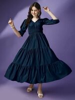 Women Fit and Flare Blue Dress on Flipkart