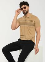 Men Brown Casual strip Printed Tshirt