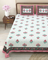 CLOTHOLOGY Cotton "King" Flat 240 TC Jaipuri Prints Bedsheet  (Pack of 1, Pink, Green, White)