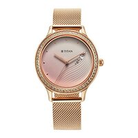 Titan Purple Glam It Up Quartz Analog with Date Pink Dial Rose Gold Stainless Steel Strap Watch for Women - NT2634WM05