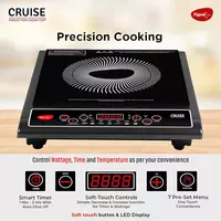 Pigeon by Stovekraft Cruise 1800 watt Induction Cooktop With Crystal Glass,7 Segments LED Display, Auto Switch Off - Black